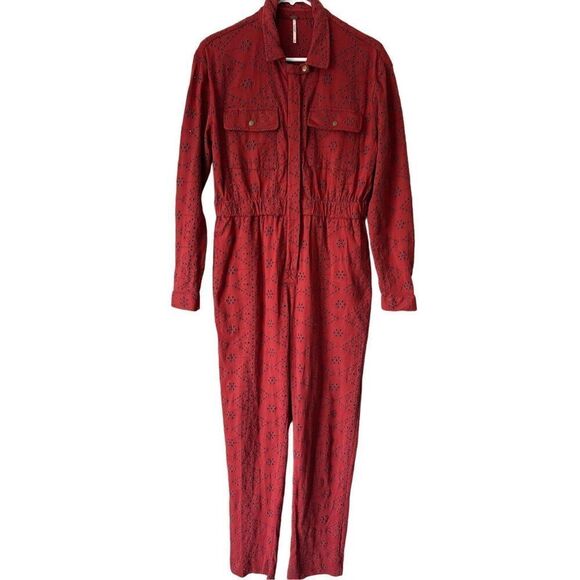 Free People Set The Tone Jumpsuit size 0 Terracota Brick Red - Picture 6 of 16
